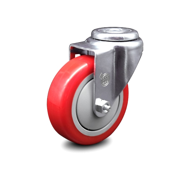 Service Caster 4 Inch Red Polyurethane Wheel Swivel Bolt Hole Caster SCC-BH20S414-PPUB-RED - main